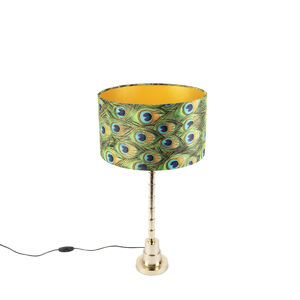 Stolní lampa ve stylu art deco se sametovým odstínem páv 35 cm - Pisos
