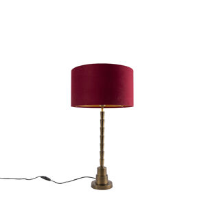 Stolní lampa v art deco stylu bronzová sčerveným sametovým stínítkem 35 cm - Pisos