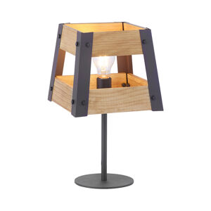 Průmyslová stolní lampa černá se dřevem - přepravka