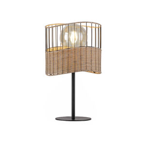 Venkovská stolní lampa černá s ratanem - Treccia
