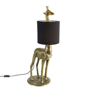 Vintage stojací lampa mosazná tkanina odstín černá - Giraffe To