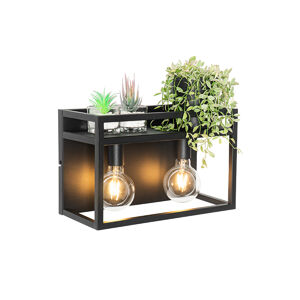 Průmyslová nástěnná lampa černá s policí 2-světlo - Cage Rack