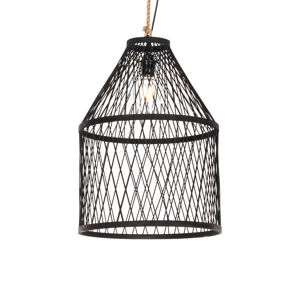 Landelijke buiten hanglamp zwart rotan 40x55 cm - Calamus