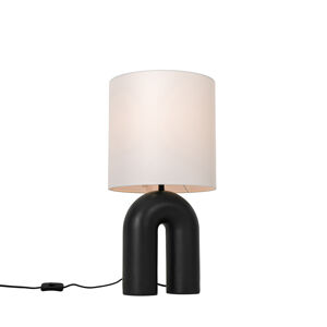 Černá stolní lampa s bílým lněným stínidlem - Lotti