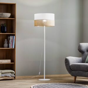 TK Lighting Stojací lampa Linobianco, stínidlo z látky a juty