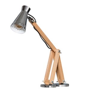 Průmyslová stolní lampa dřevo s chromovým stínením - Tiro