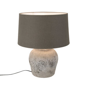 Venkovská kulatá keramická stolní lampa šedá s hnědým odstínem - Tamara