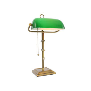 Vintage stolní lampa bronzová se zeleným sklem - Morgan