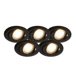 Sada 5 moderních zapuštěných reflektorů černé včetně LED 3stupňového stmívatelného - Mio