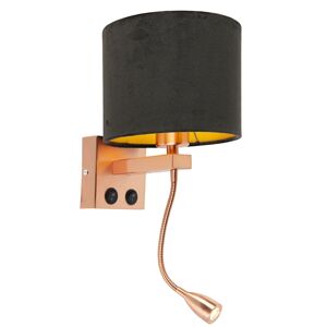 Moderní nástěnná lampa měděná s černým sametovým stínítkem - Brescia