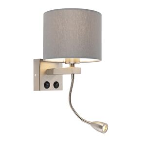 Moderní nástěnná lampa ocel s šedým stínítkem - Brescia