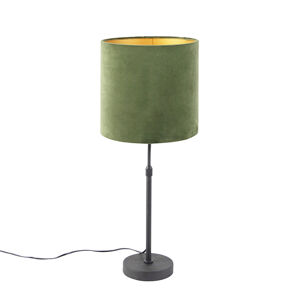 Stolní lampa černá se zeleným sametovým stínítkem se zlatem 25 cm - Parte