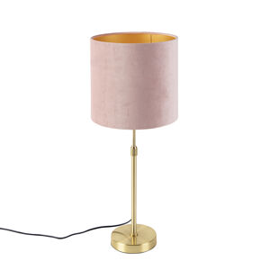 Stolní lampa zlatá/mosazná s růžovým sametovým stínítkem 25 cm - Parte