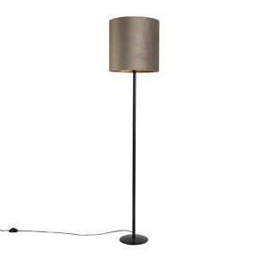 Stojací lampa černá se sametovým odstínem taupe a zlatou 40 cm - Simplo