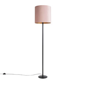 Stojací lampa černá s velurovým odstínem růžová se zlatem 40 cm - Simplo