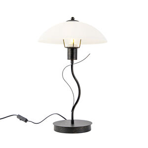 Klasická stolní lampa hnědá s opálovým sklem - Unik