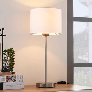 Lindby Bílá stolní lampa Annatina s textilním stínítkem